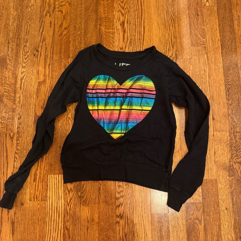 Life Clothing Co. Striped Heart Black Long Sleeve Size Small